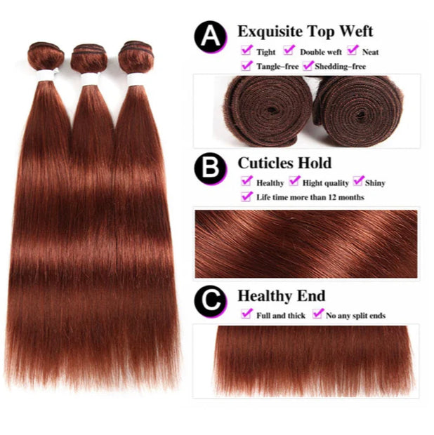 Lushlanes color #33 straight hair 3 Bundles With 13×4 Lace Frontal Pre Colored
