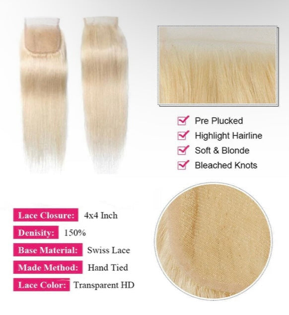 Lushlanes Ginger Blonde
Straight Closure
Hair with 3 Bundles