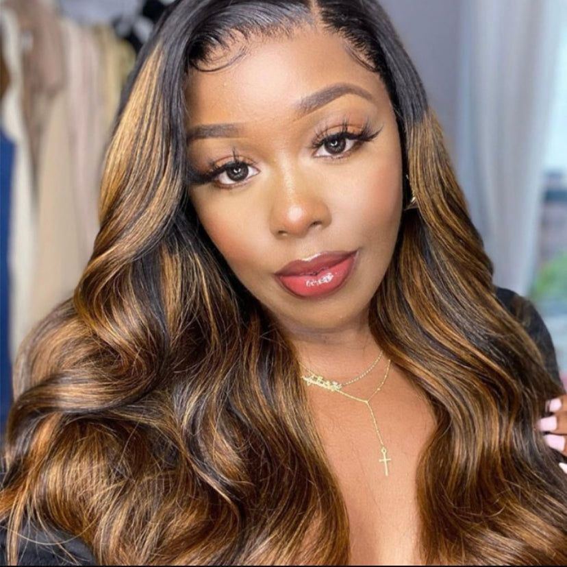 Lushlanes Balayage Highlights Transparent Lace Front Wigs BodyWave Human Hair Wigs 150% Density