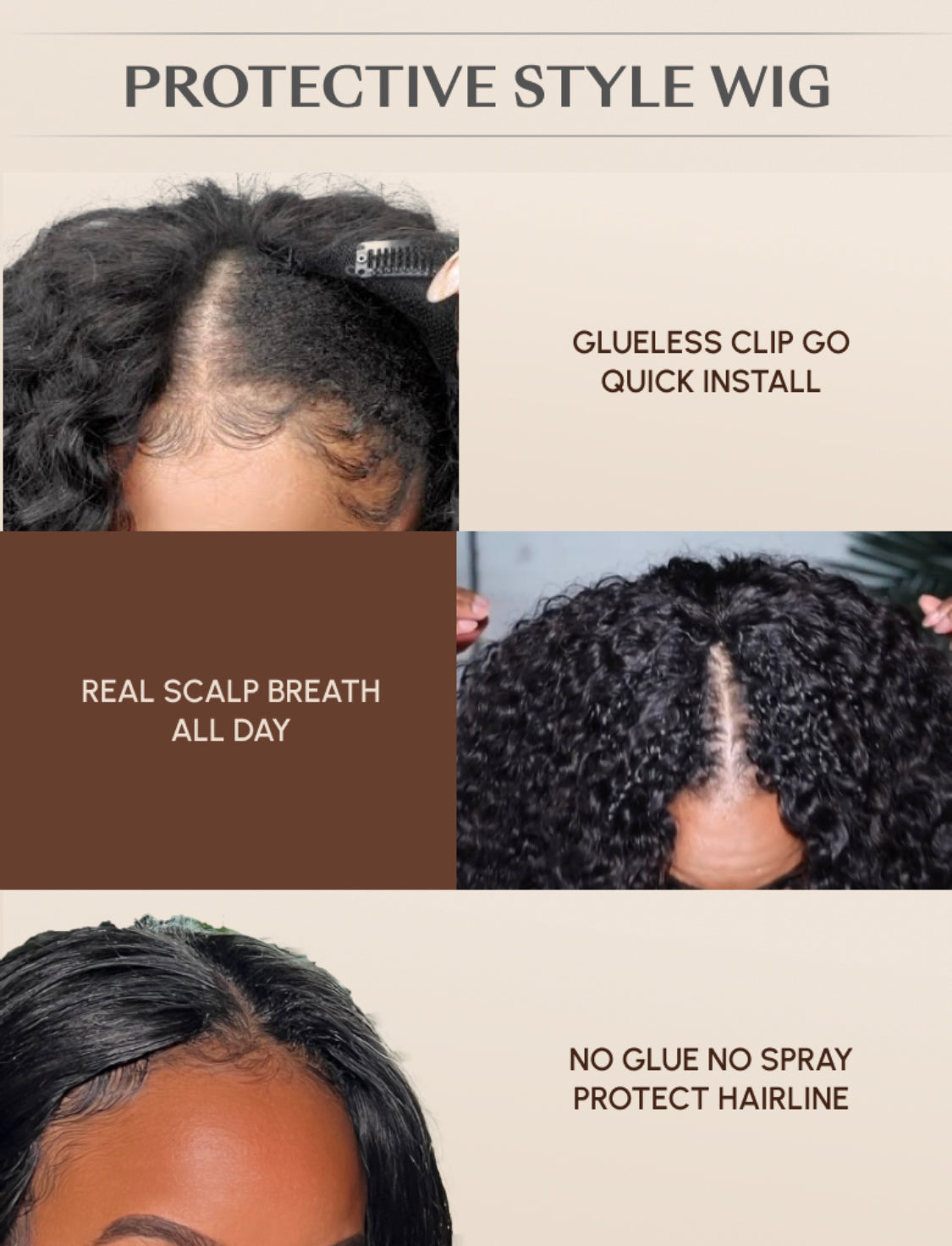 Lushlanes Magic Dry Straight & Wet Curly Wig 2 styles V part curly human hair wig black 150%