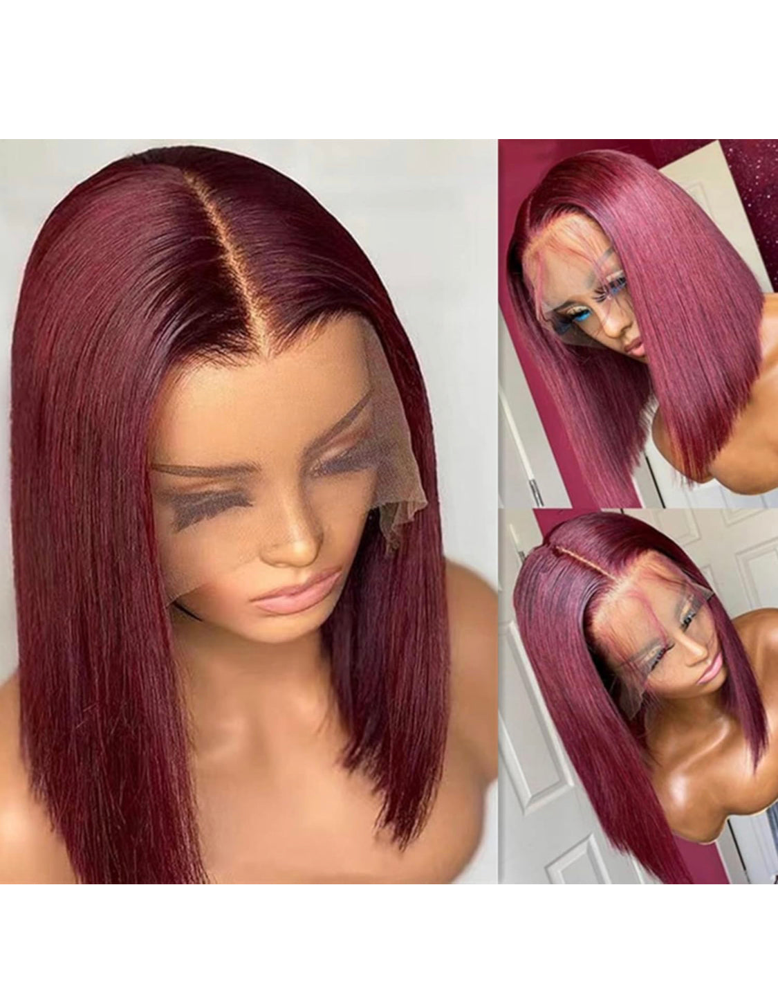 Lushlanes Short Straight Burgundy Human Hair Wigs 99j 13×4 Lace Front Wigs for Women, Light Bleached Knot, 180% Density, Human Hair Burgundy 99j