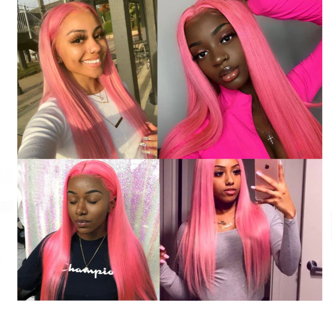 Lushlanes Light Pink Color Straight Hair 3 Bundles with 4x4 HD Lace Closure Human Hair Extensions