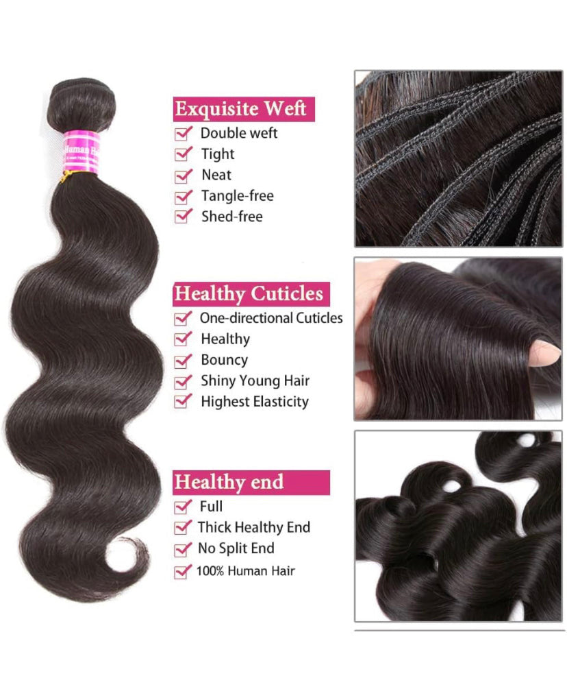 Lushlanes Body Wave Bundles with Closure Brazilian Human