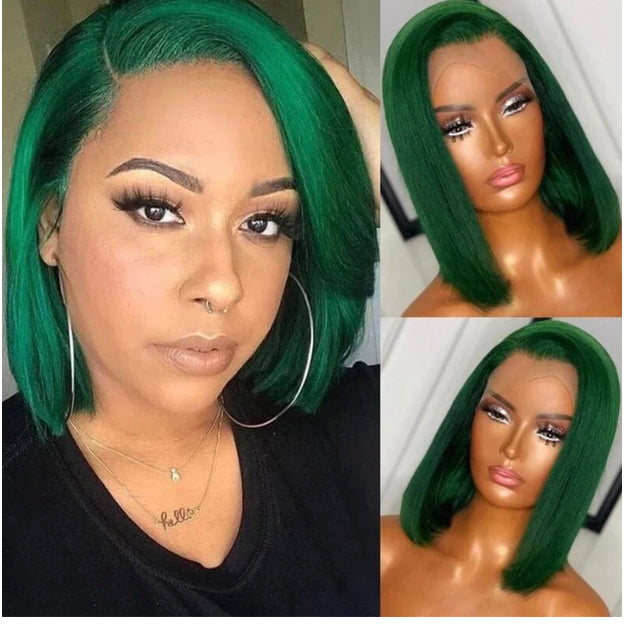 Lushlanes Dark Green Straight Bob 13x4 HD Lace Frontal Wigs
