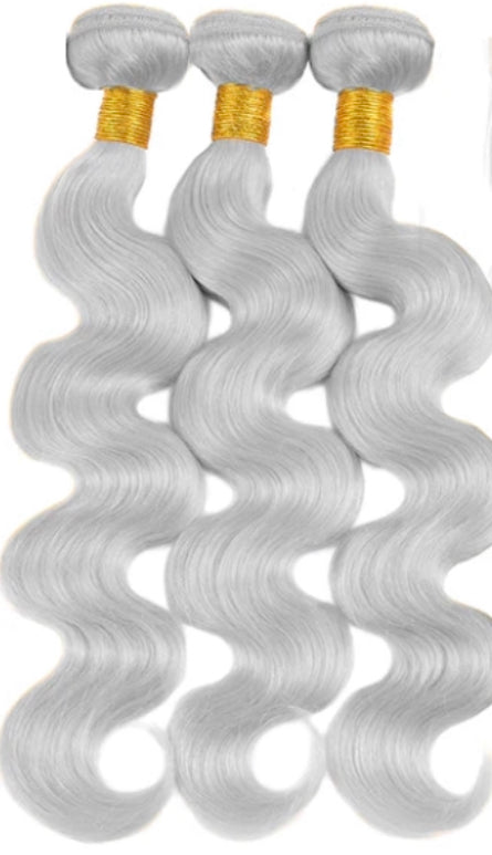 Lushlanes Silver Grey Body Wave 3 Bundles With 13x4 Lace Frontal Human Hair Extensions