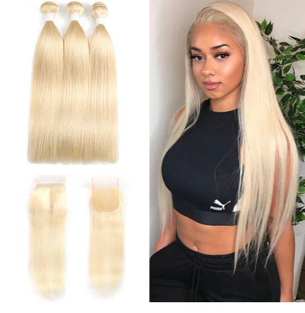 Lushlanes 613 Blonde 3
Bundles Straight with 4*4 closure Human Virgin Hair