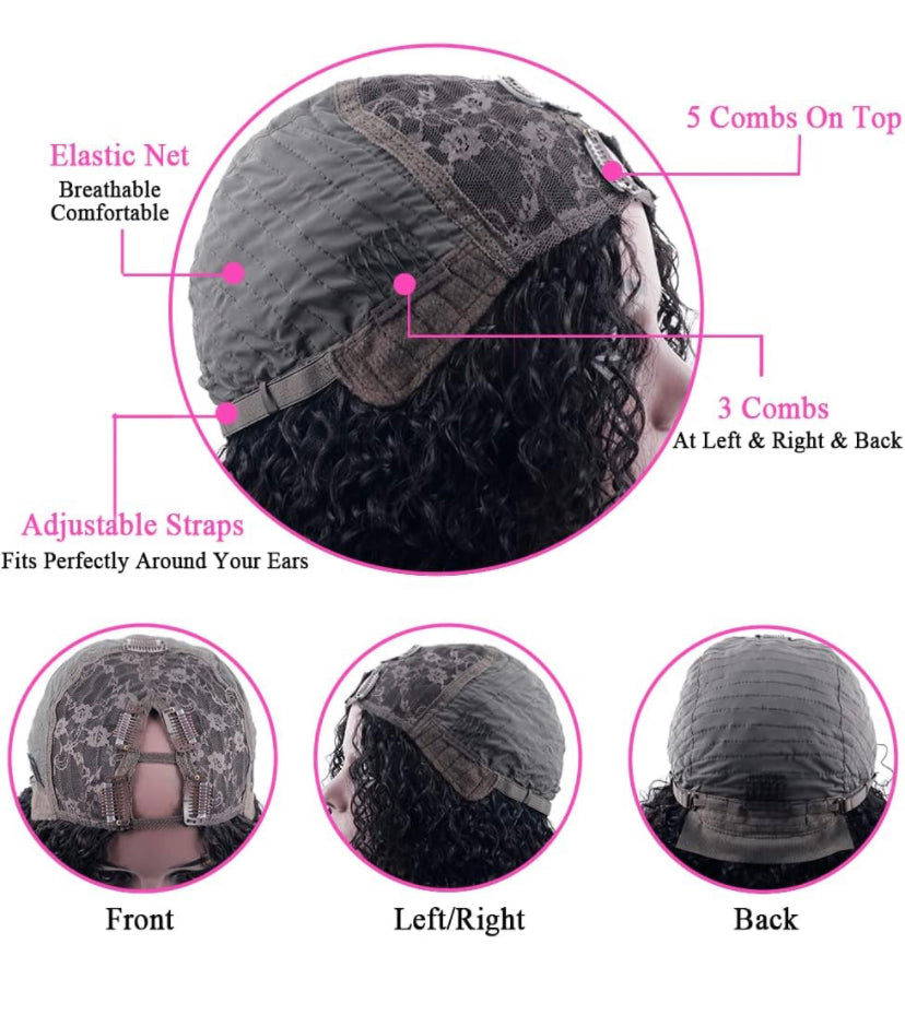 Lushlanes Curly Pixie Cut Wig Human Hair Wigs V Part Human Hair Wig No Leave Out Brazilian Human Hair Wig For Black Women Curly Bob Wig 150%