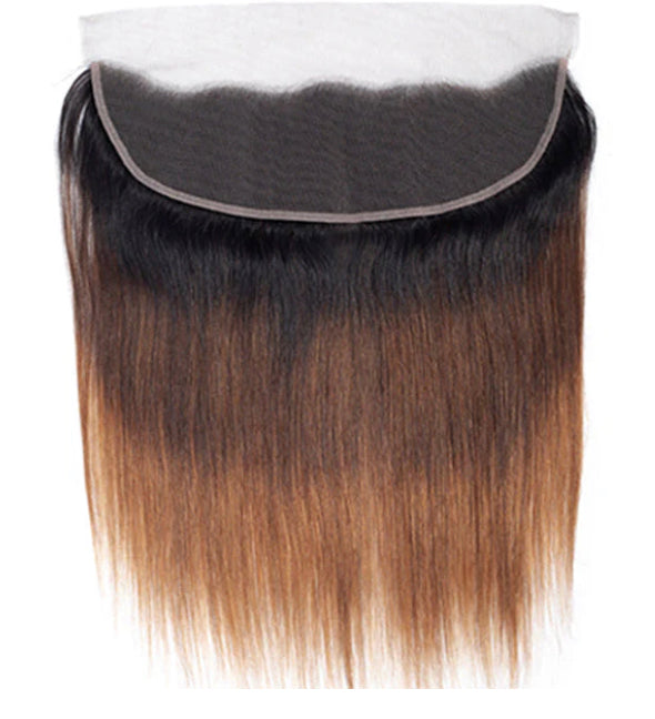 Lushlanes 1B/4/27 Ombre Straight 3 Bundle With 13X4 Lace Frontal 100% Human Hair In Extensions