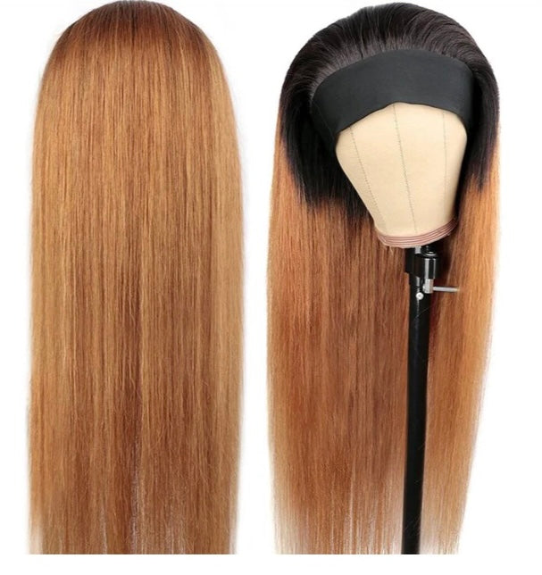 Lushlanes Straight No Lace Ombre Human Hair Headbands Wigs Full Machine Head Wig