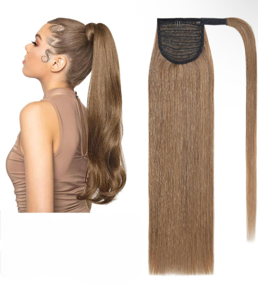 Lushlanes Ponytail Extension Human Hair 100% Real Human Hair Clip In Wrap Around Long Straight Ponytail With Magic Paste Pony Hairpieces for Women
