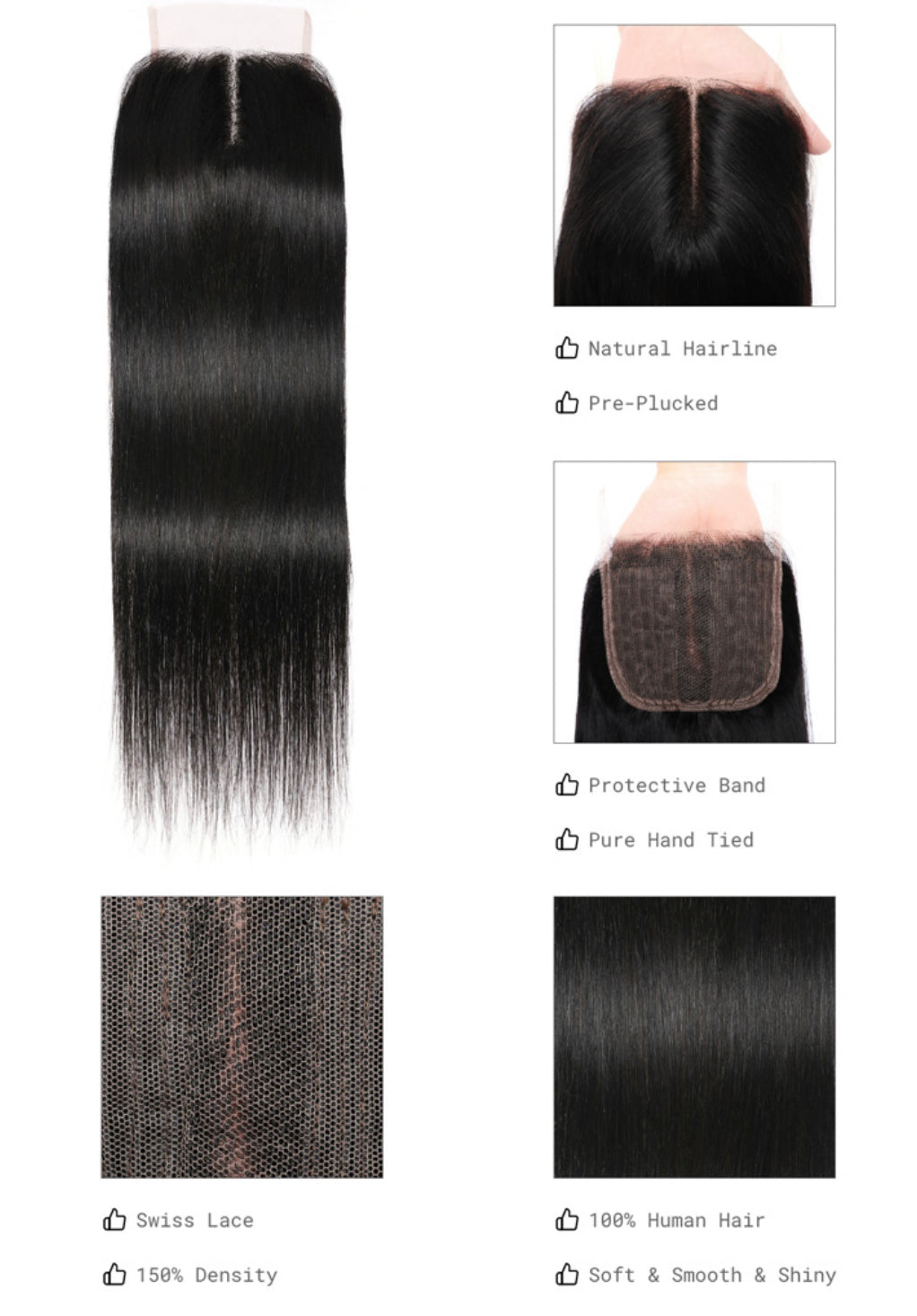 Lushlanes 5x5 Hair Straight Brazilian Virgin Hair Closure