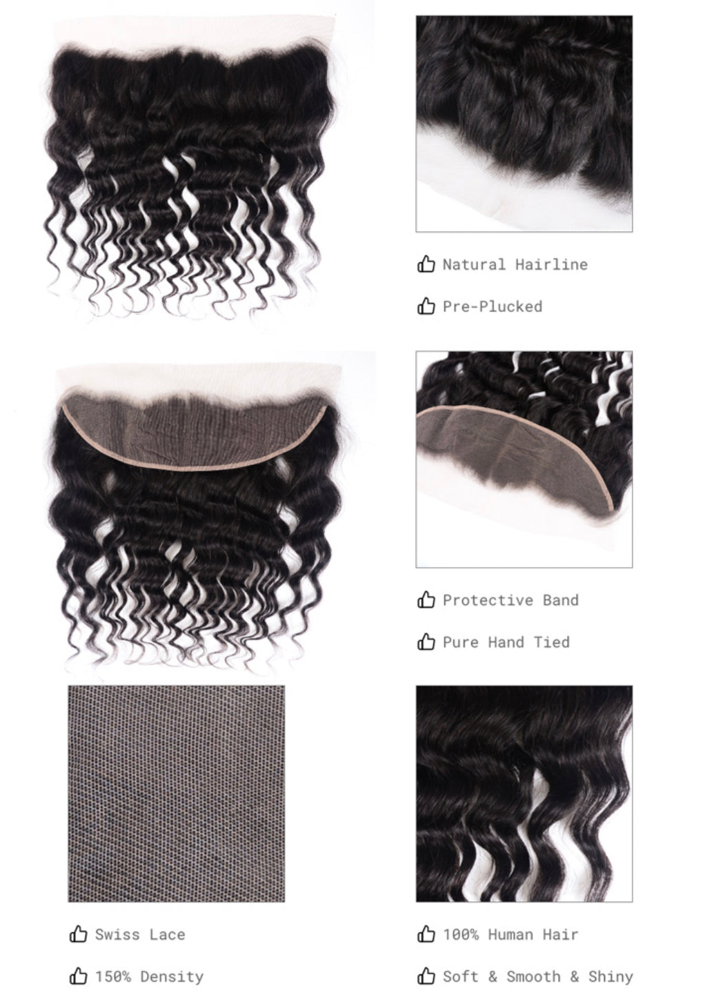Lushlanes cheveux naturels ondulés cheveux humains dentelle frontale 13x4