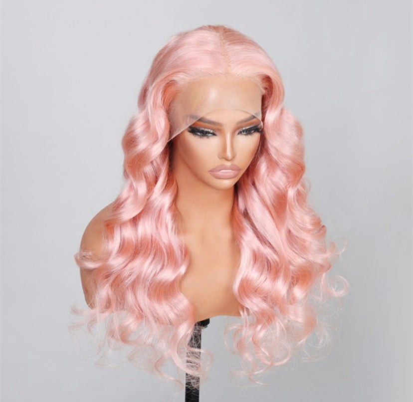 Lushlanes 13×4 Lace Front Pastel Pink Loose Wave Wig 180%