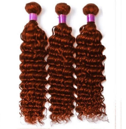 Lushlanes #350 Ginger Deep Wave 3 Bundles With 4x4 Lace Closure Human Hair