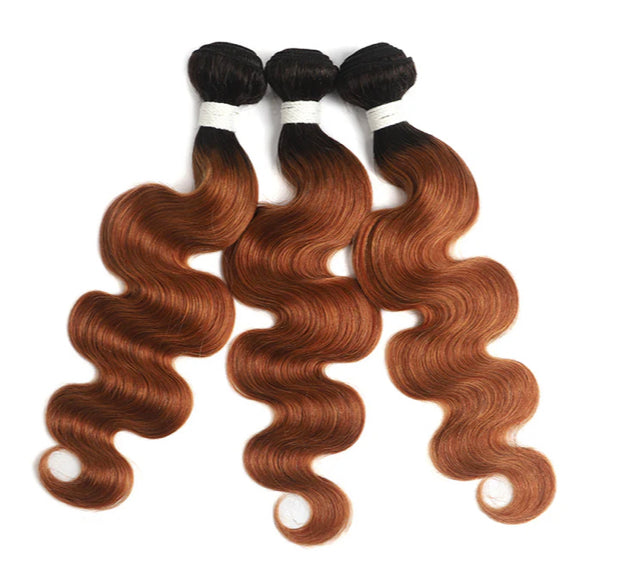 Lushlanes Ombre 1B/30 Body Wave 3 Bundles With Closure 4x4 pre Colored 100% virgin human hair