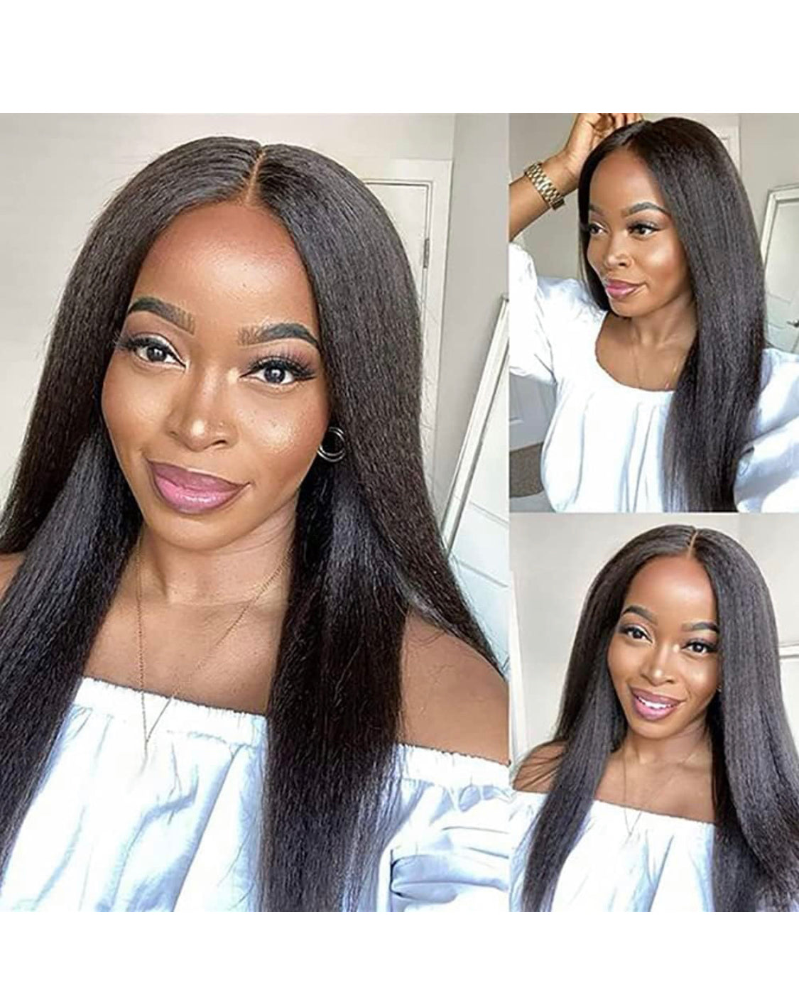 Lushlanes Straight Wigs for Black Women 13x4x1 T Part Wig Synthetic Glueless Lace Front Wigs Middle Part Kinky Afro Wigs Long Black Hair Transparent Lace Front Wig for Women Heat Resistant Fiber Natural Black Estilar Hair