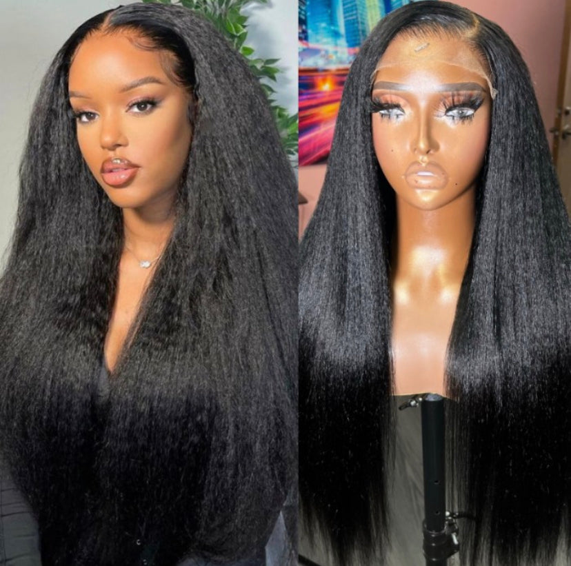 Lushlanes 4C Kinky Edges 13×4 Transparent Melted Lace Front Kink Straight Wig 180%