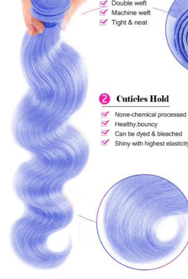 Lushlanes Light Violet Blue Color Body 3 Bundles With 13X4 Lace Frontal Human Hair