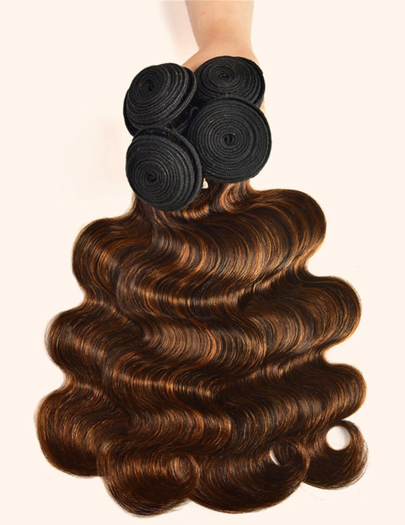 Lushlanes Classic Brown Highlight 4Pcs Human Hair Body Wave
Bundles