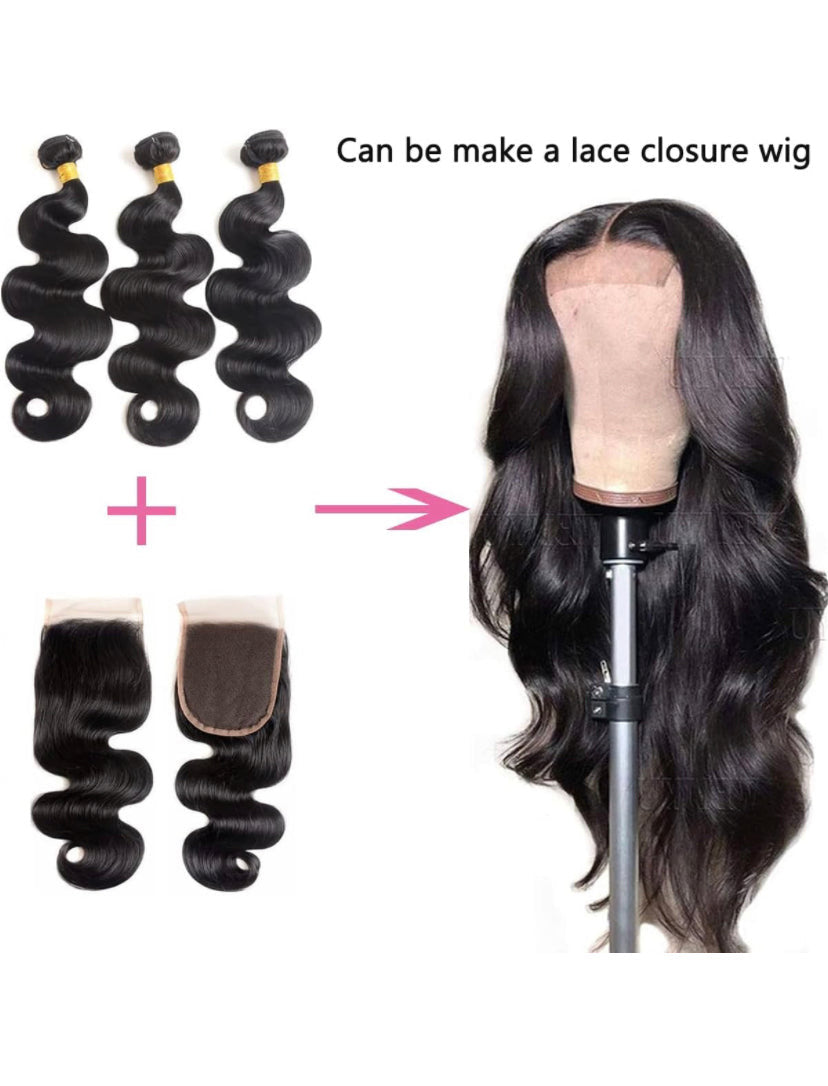 Lushlanes Body Wave Bundles with Closure Brazilian Human
