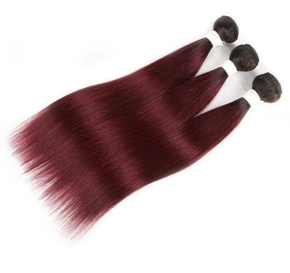 Lushlanes 1B/99J Ombre Straight Hair 3 Bundles With 13x4 Lace Frontal Pre Colored