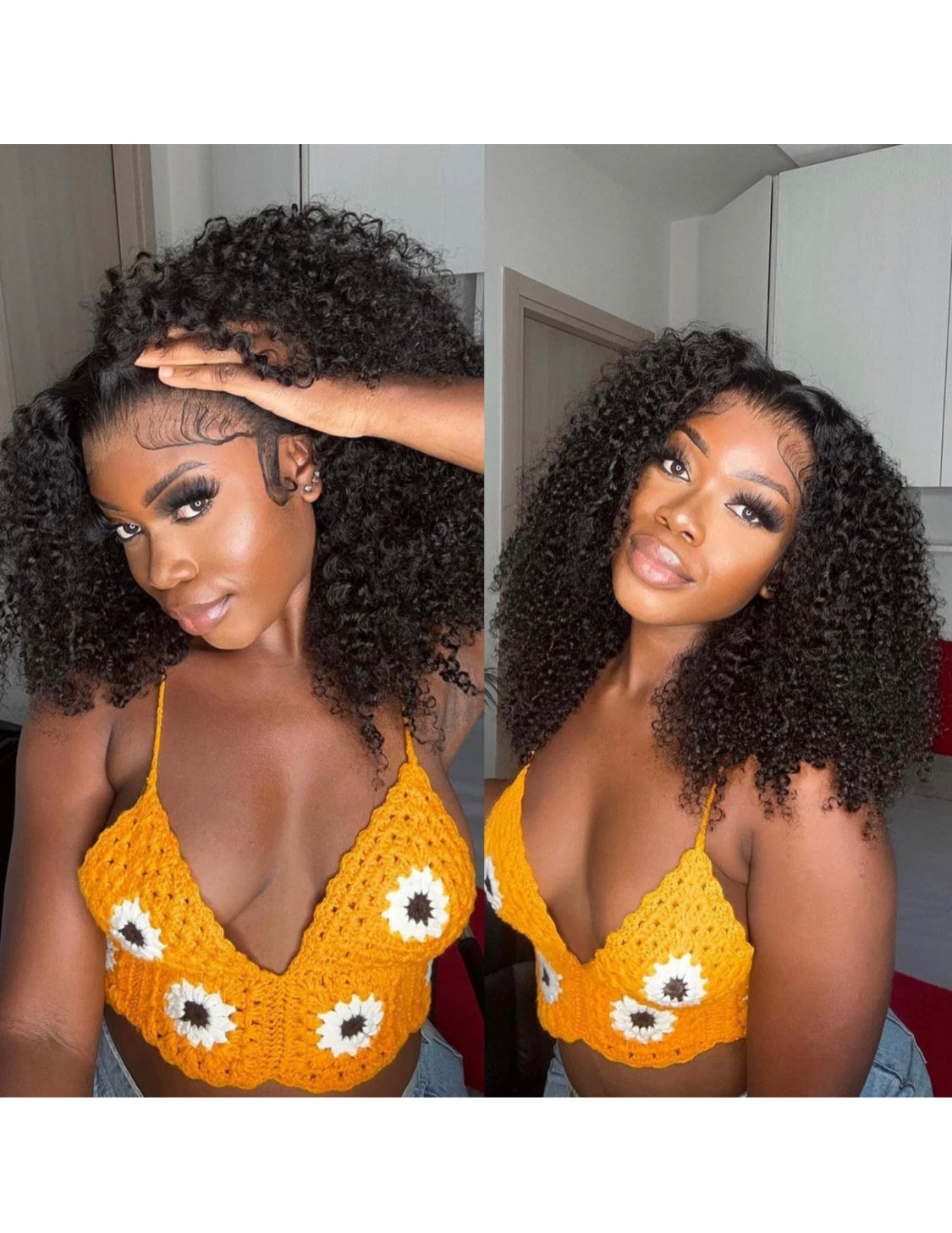 Lushlanes Bob Human Hair Wig Ready to Wear and Take Out Short Bob Lace Pre Cut Wig Afro Kinky Curly 4C Hair for Women Pre Plucked Natural Black Color