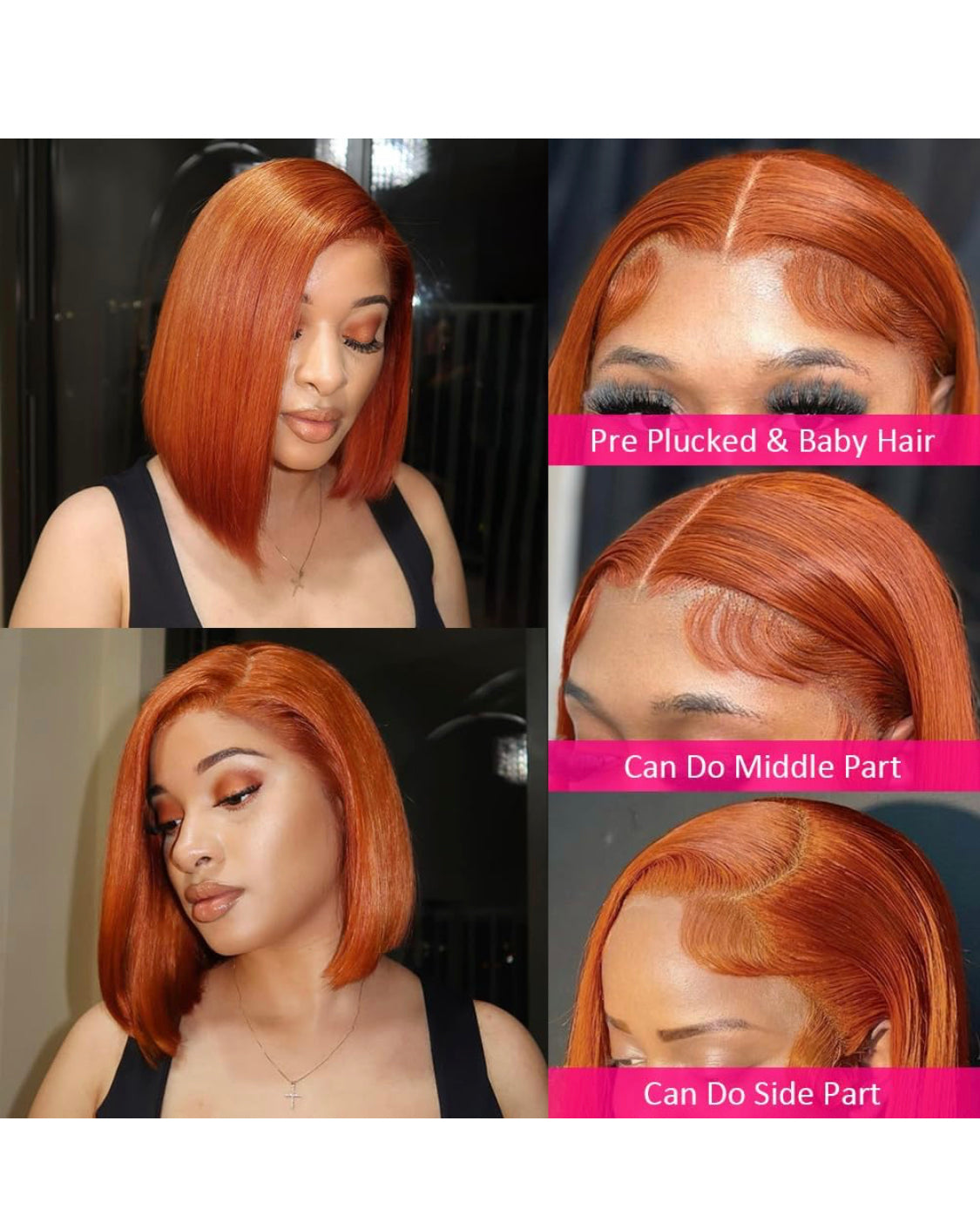 Lushlanes Ginger Orange Bob Human Hair Wig 13x4 HD Lace Front Human Hair Wigs Pre Plucked with Small Knots 350# Colored Lace Front Wigs Bob Straight Wigs for Black Women 150%