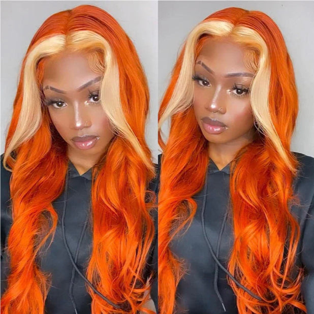 Lushlanes Body Wave Hair Bundles with Closure #350 Ginger Colored 4 Bundles With #613 Blonde 4x4 HD Lace Closure