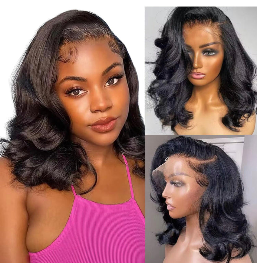 Lushlanes 13x4 Body Wave HD Lace Front Wigs Human Hair Glueless Wigs Human Hair Short Bob Wigs for Black Women Human Hair Natural Black Color