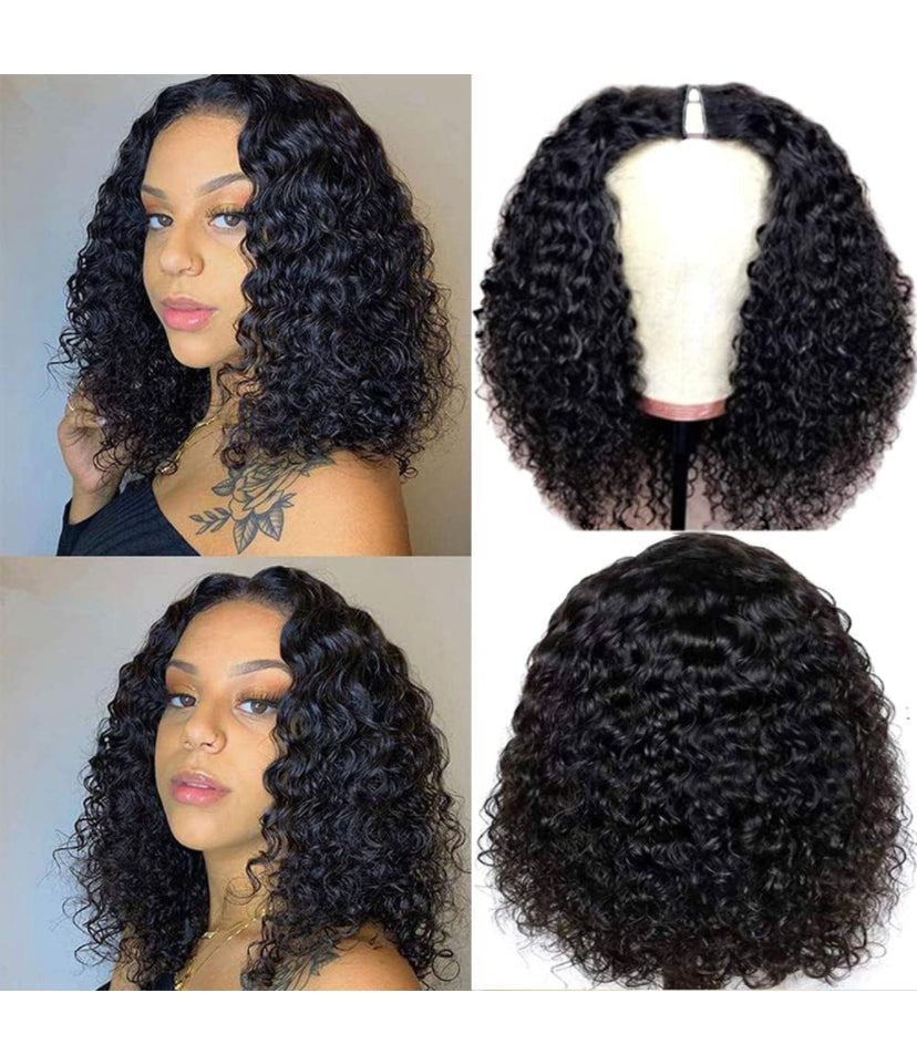 Lushlanes Curly Pixie Cut Wig Human Hair Wigs V Part Human Hair Wig No Leave Out Brazilian Human Hair Wig For Black Women Curly Bob Wig 150%