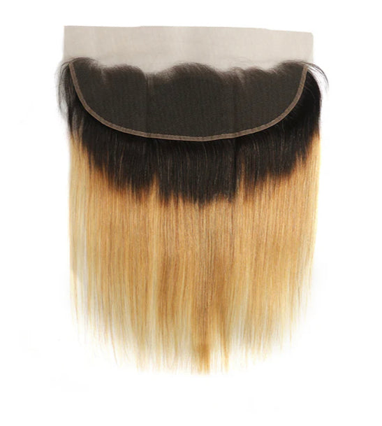 Lushlanes 1B/27 Ombre Straight Hair 3 Bundles With 13x4 Lace Frontal Pre Colored
