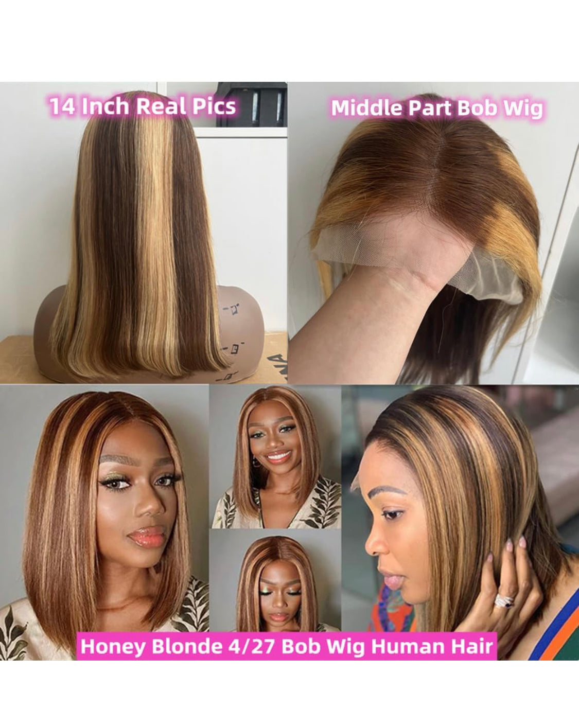 Lushlanes Highlight Lace Front Bob Wig Human Hair Ombre Honey Blonde 13x4 HD Lace Front Human Hair Wigs Color Transparent Lace Frontal Wigs