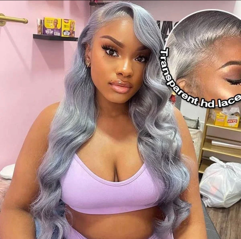 Lushlanes Lace Frontal Wig Transparent Hd Lace Silver Color Body Wave Human Hair Wig 13×4 Lace Front Wigs 180%
