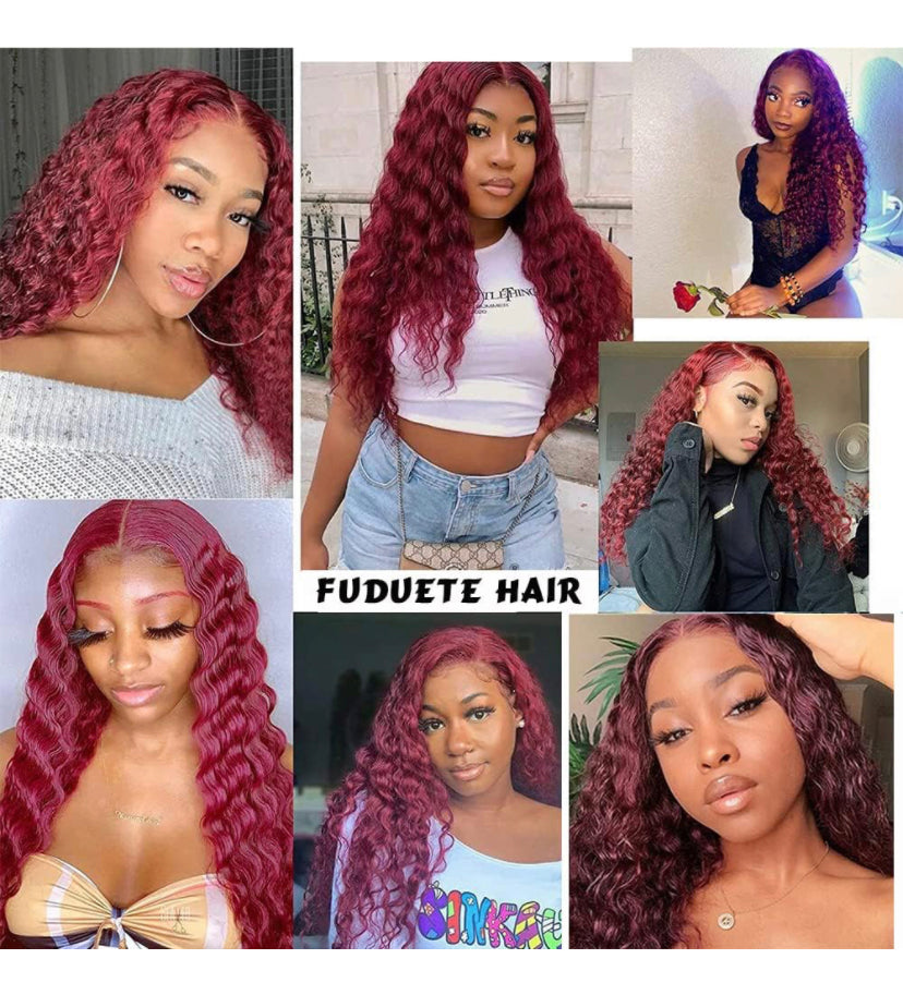 Lushlanes 99J Wig 4×4 Lace Closure WigsBurgundy Deep Wave Lace Front Wigs BrazilianHuman Hair Deep Curly Wigs for Black Women 180%