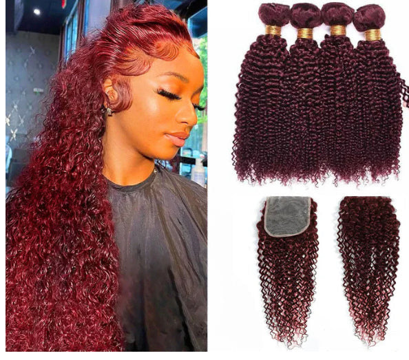 Lushlanes Red Bundles
#99j Kinky Curly 4
Bundles With 4×4 Lace
Closure Human Hair