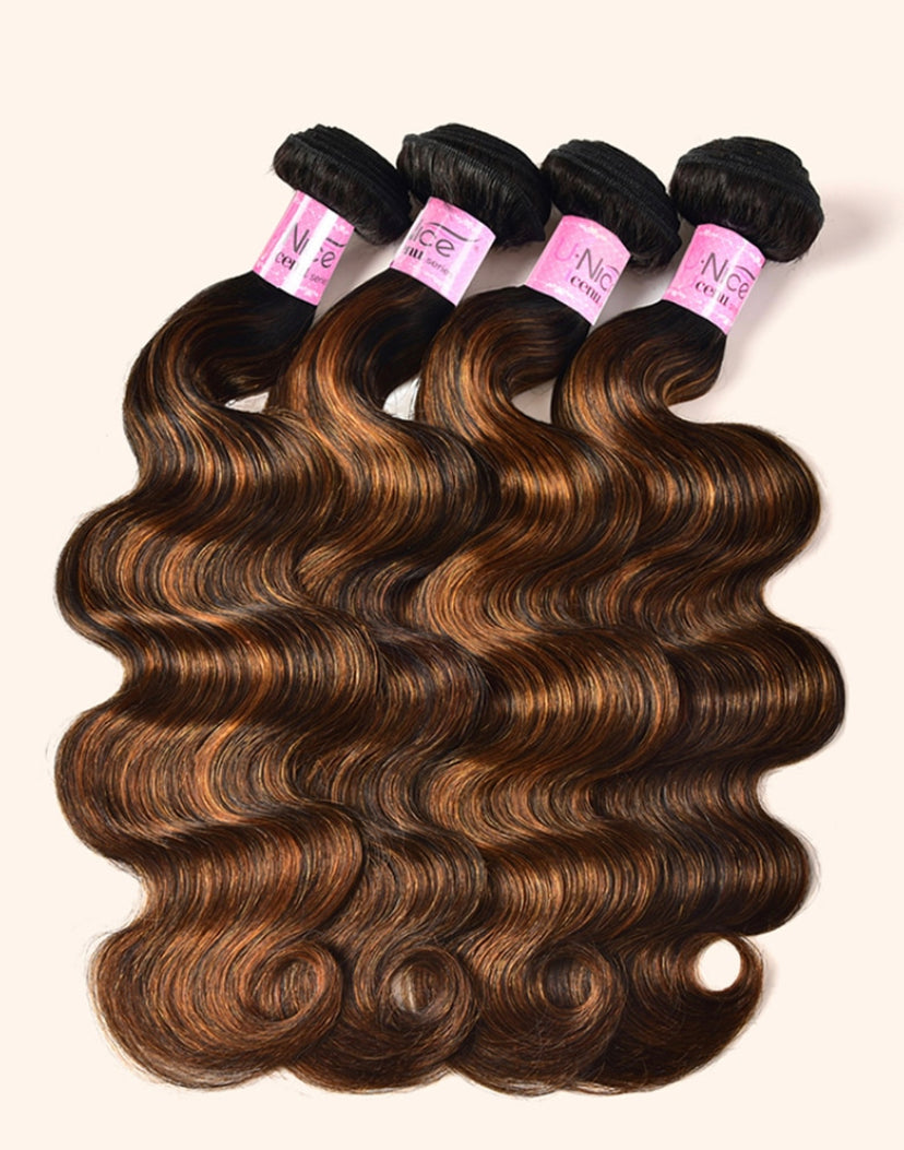 Lushlanes Classic Brown Highlight 4Pcs Human Hair Body Wave
Bundles