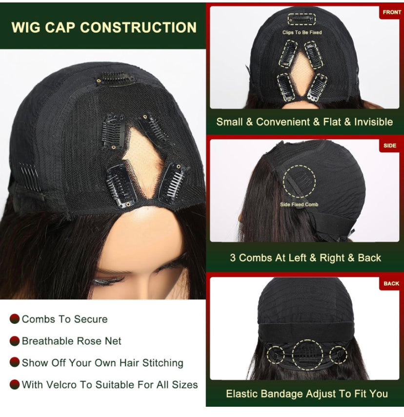 Lushlanes V Part Wig Cheveux Humains Vague de Corps Perruques de Cheveux Humains Brésiliens pour Femmes Noires Sans ColleTête Complète Clip en Demi Perruque Forme en V Perruques Sans laisser de côté Couleur Naturelle 150%