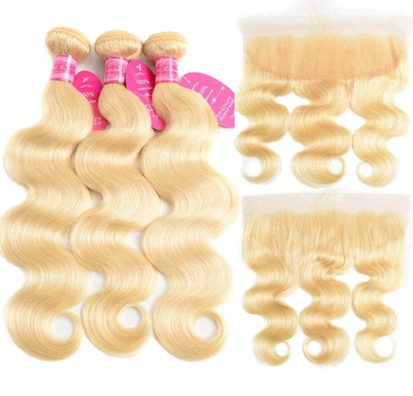 Lushlanes 613 Blonde Body wave 4 Bundles with
13*4 Frontal Human Virgin Hair transparentlace