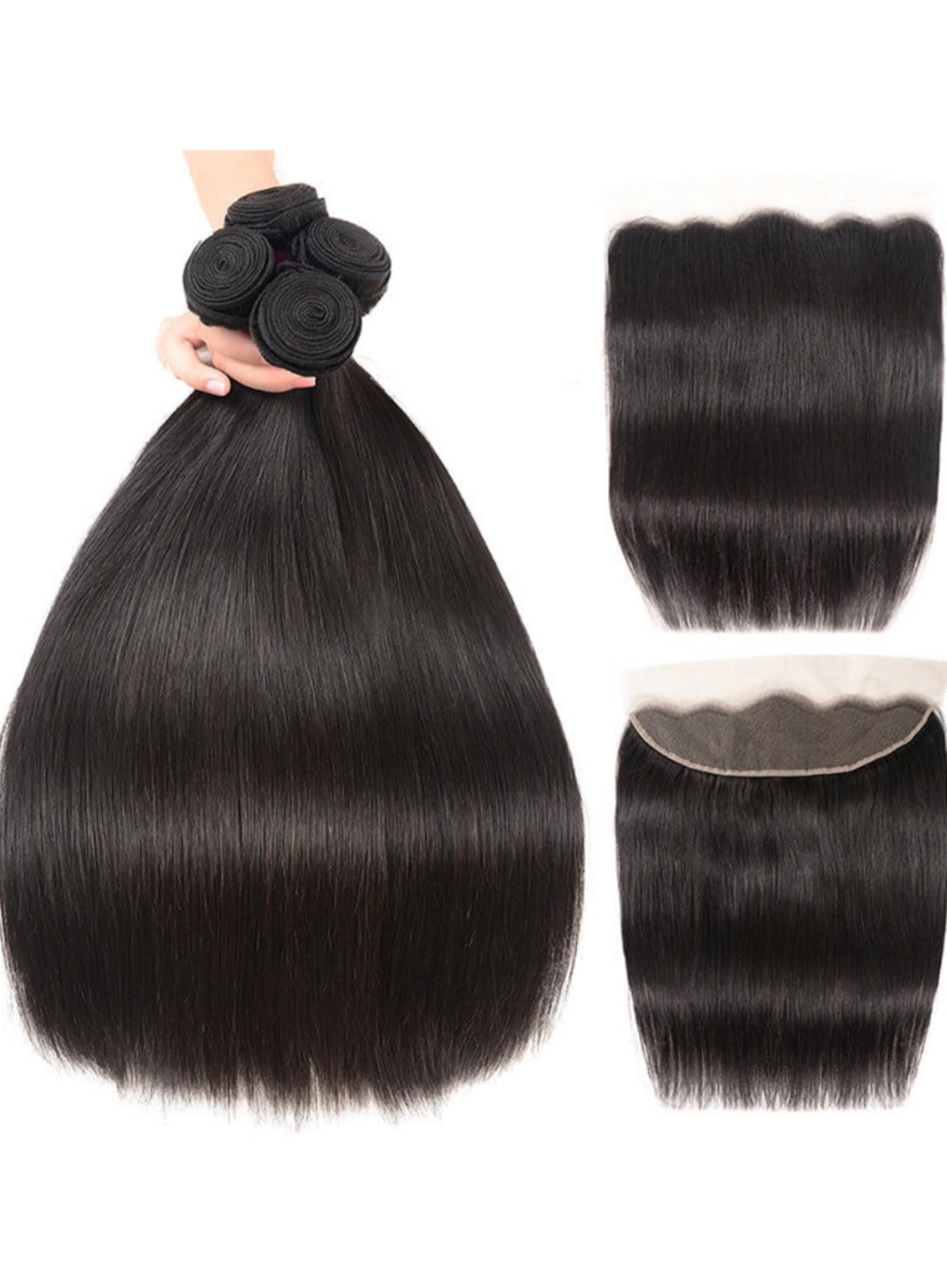 Lushlanes Straight Virgin
Human Hair 4 Bundles with 13×4 Lace Frontal