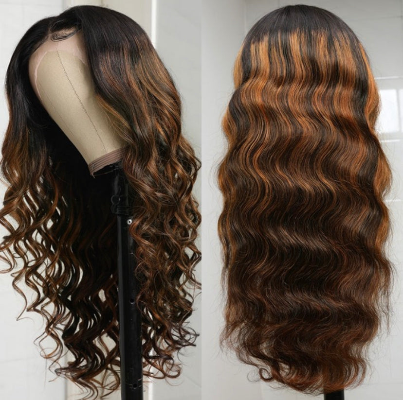 Lushlanes Balayage Highlights Transparent Lace Front Wigs BodyWave Human Hair Wigs 150% Density