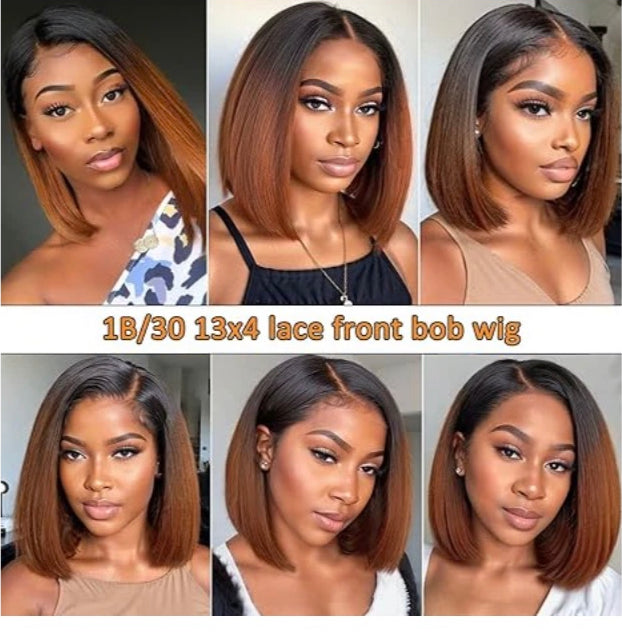 Lushlanes HAIR 12 Inch Glueless Bob Wigs, Pre Plucked Human Hair, with 5x5 HD Lace Closure, 180 Density, Ready Made with Bleached Knots and Pre Cut Lace