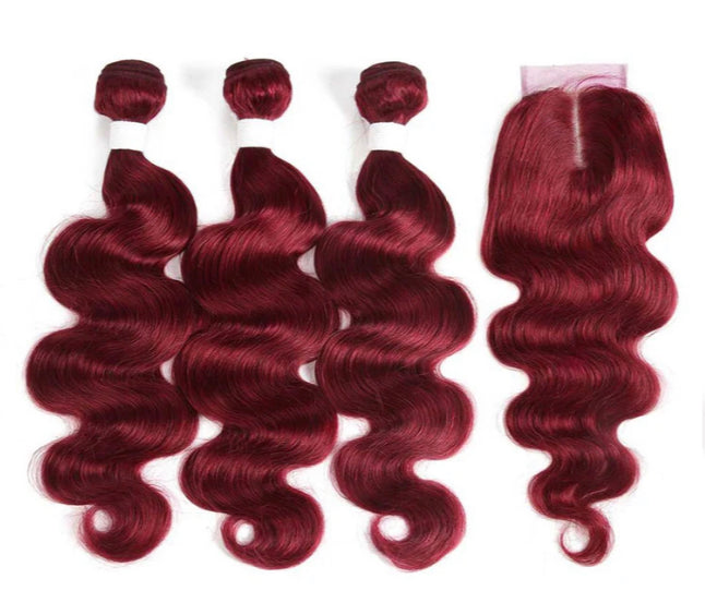 Lushlanes red bundles color burg body wave 4 Bundles With 4×4 Lace Closure Pre Colored human hair