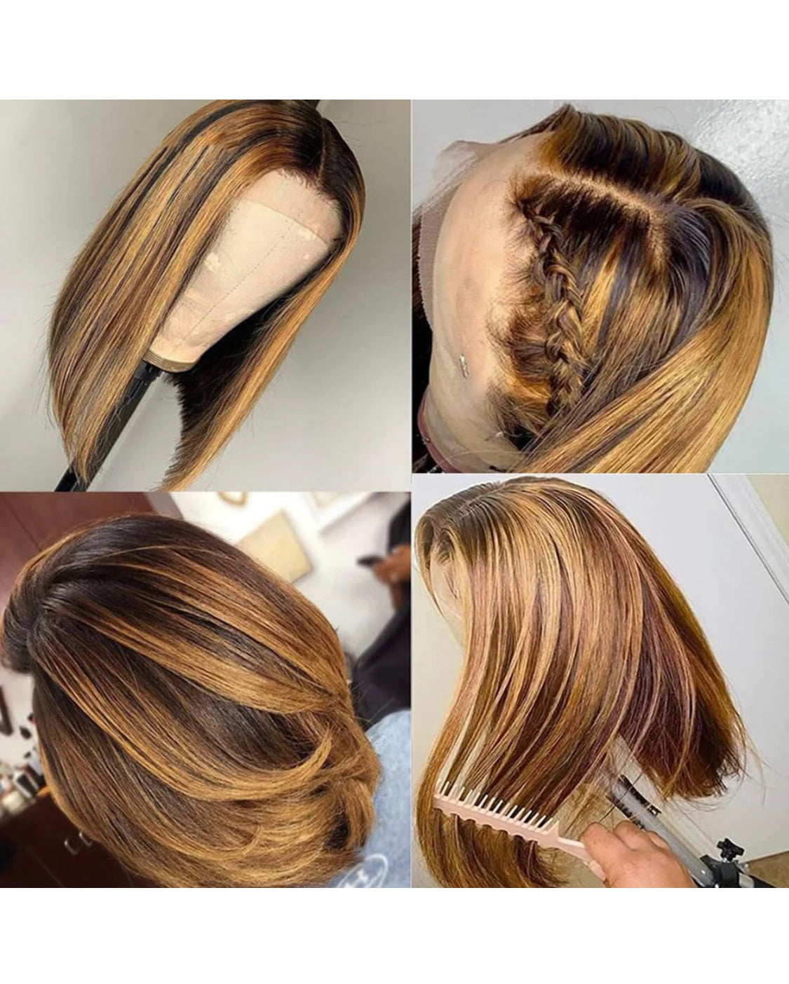 Lushlanes Highlight Lace Front Bob Wig Human Hair Ombre Honey Blonde 13x4 HD Lace Front Human Hair Wigs Color Transparent Lace Frontal Wigs