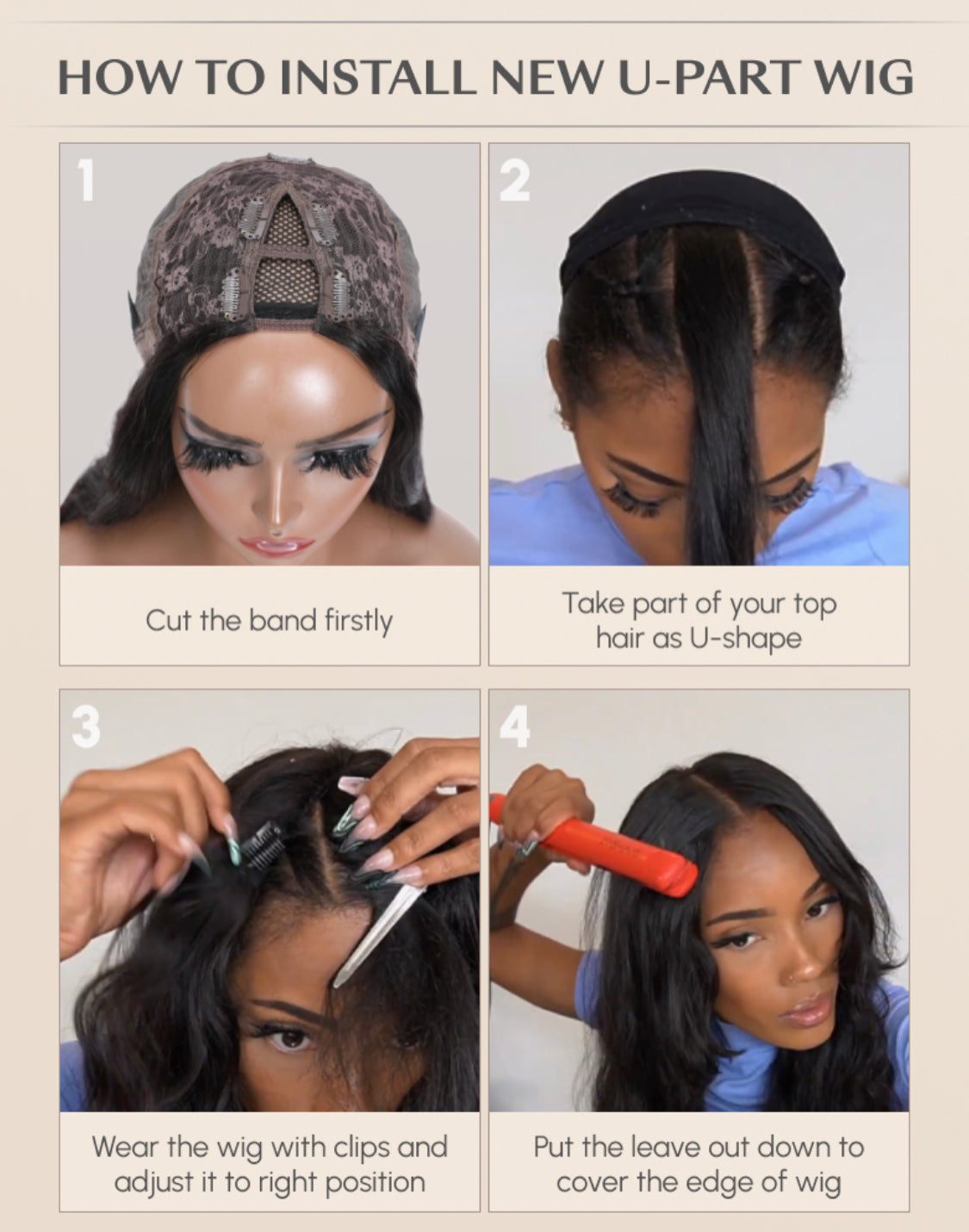 Lushlanes New U Part Kinky Straight Natural Black Glueless Wig 150%