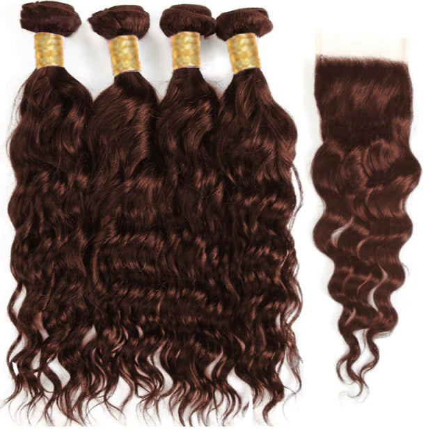 Lushlanes #33 Blonde Water Wave 4 Bundles with 4×4 closure with transparent lace