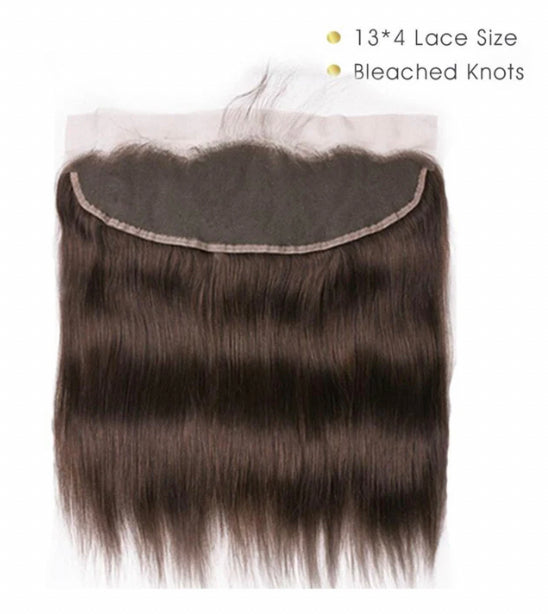 Lushlanes #4 Brown Straight Hair 3 Bundles With 13×4 Lace Frontal Pre Colored
