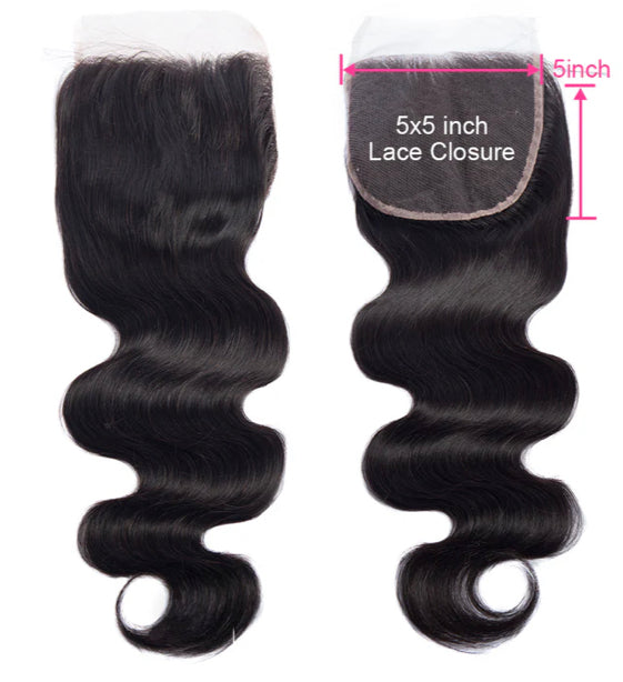 Lushlanes Body Wave 4 paquets avec fermeture 5x5 dentelle 100% cheveux humains vierges