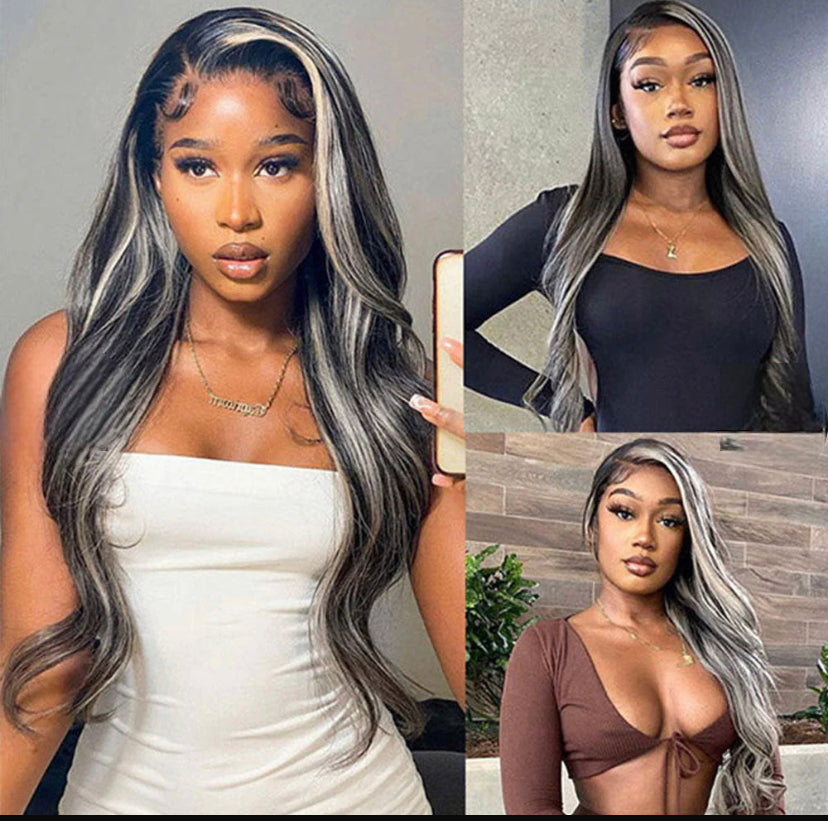 Lushlanes Grey Highlights Wig frontal wig human hair 13x4 for black women 180% Density