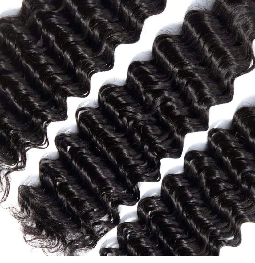 Lushlanes A Deep Wave Bundles Cheveux Humains Brésiliens Deep Wave Bouclés 3 Bundles Cheveux Humains Non Transformés Vierges Humides et Ondulés Bundles Double Trame Deep Wave HairBundles Naturel Noir