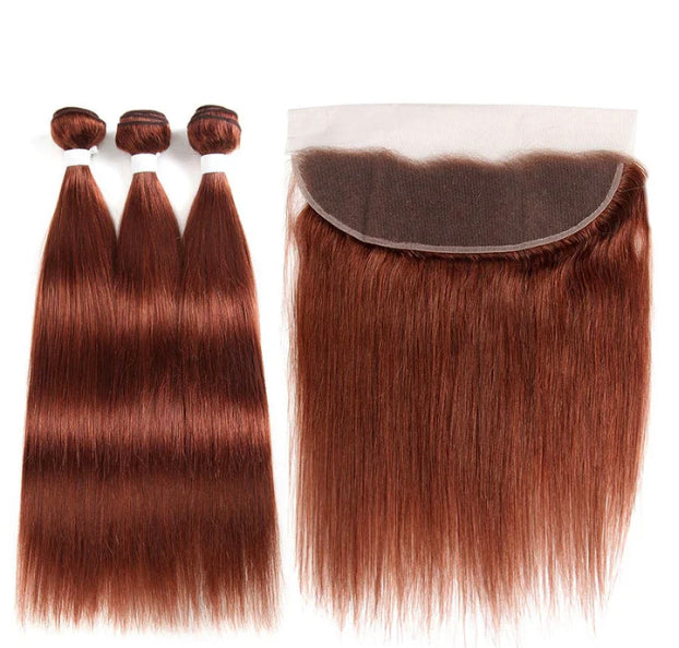 Lushlanes color #33 straight hair 3 Bundles With 13×4 Lace Frontal Pre Colored